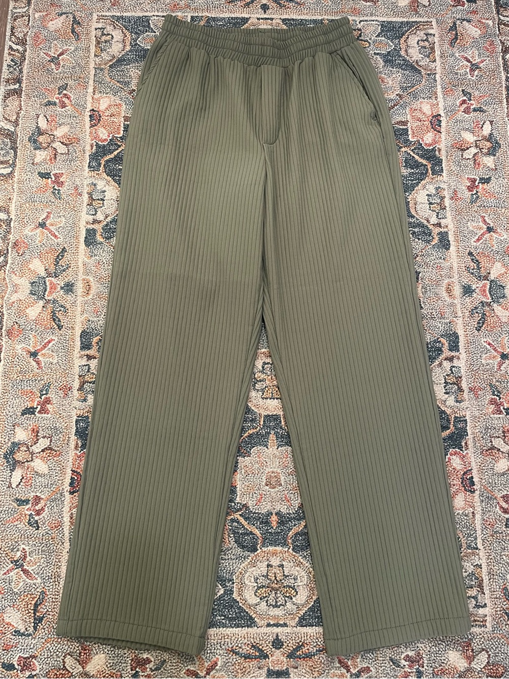 Topman Sage Green Ribbed Pull-On Drawstring Pants